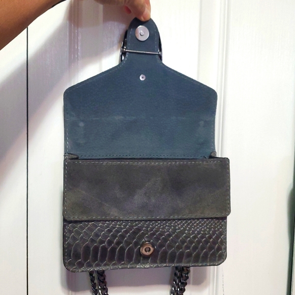 🇮🇹Borse In Pelle Gray Genuine Leather Snake-Embossed Shoulder/Crossbody Bag - Picture 8 of 16